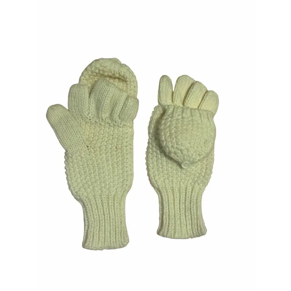 Women's White Solid Fuzzy Hand Knit Bird Mitten Gloves